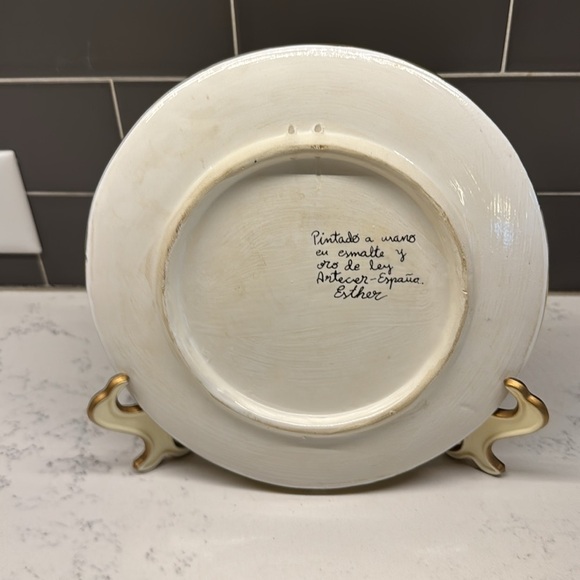 Sevillarte Signed Hand Painted 24 K Gold Seville Spain Hang Art Plate Round - Picture 4 of 8